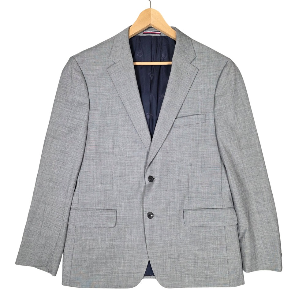 Tommy Hilfiger Two Button Wool Blend Blazer Mens 44R Gray Preppy Office Formal